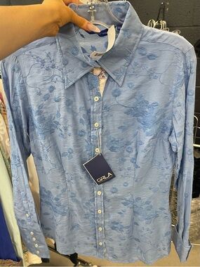 Georg Roth Women's Light Blue Floral Button-Down Blouse